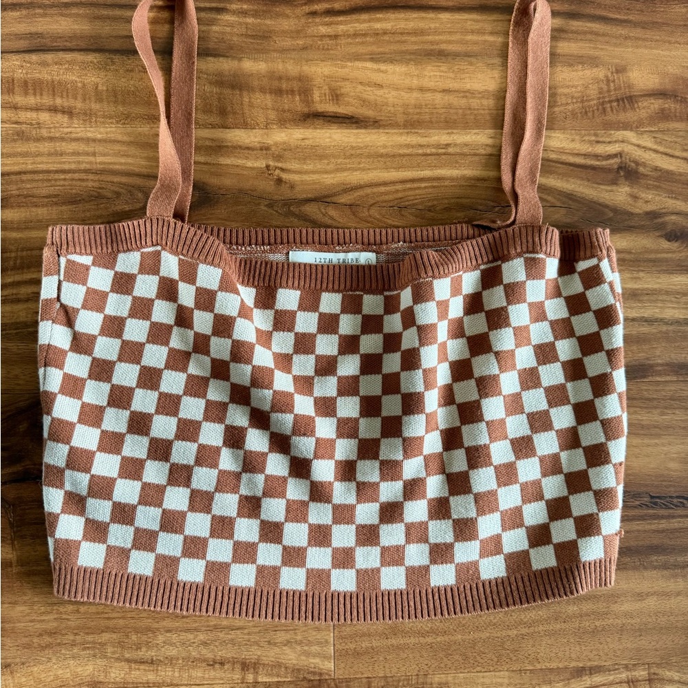 12th Tribe Brown and White Checkered Women's top